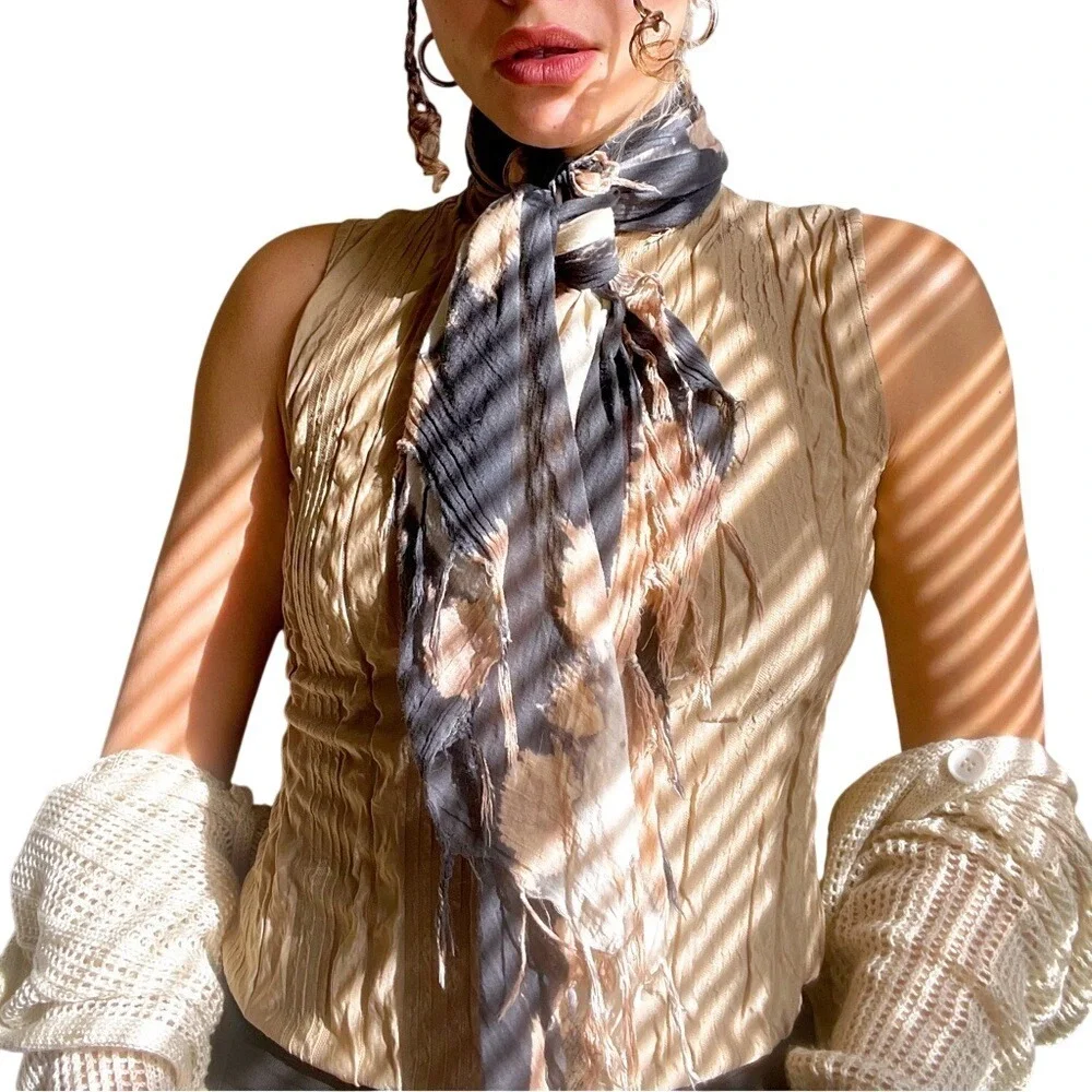 Vintage Y2K Whimsigoth Indie Sleaze Earthy Tie-Dye Tassel Fringe Scarf